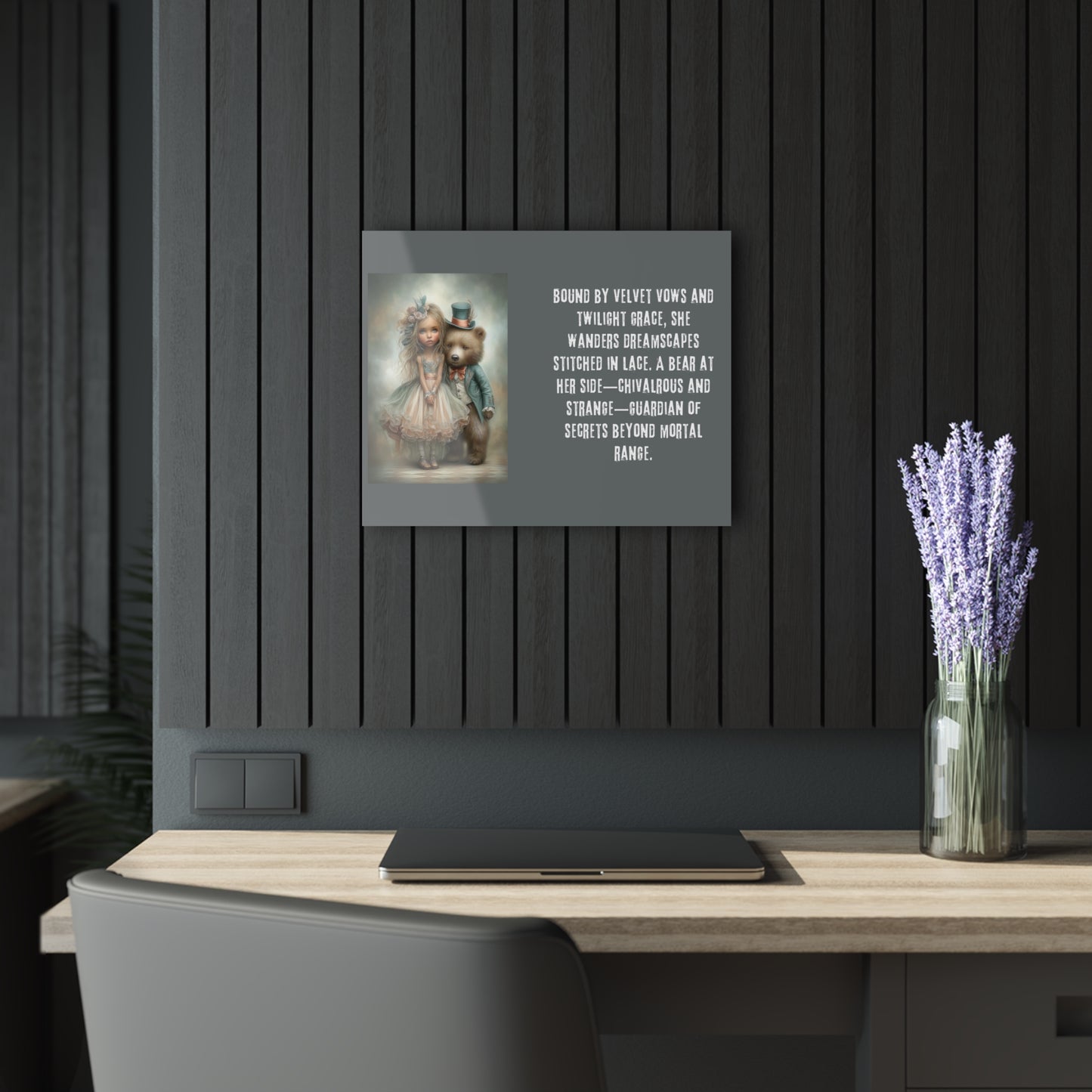 Acrylic Prints - Whimsical Girl and Bear French Cleat Hanging Frame with Enchanting Poem on the Horizontal Frames only.