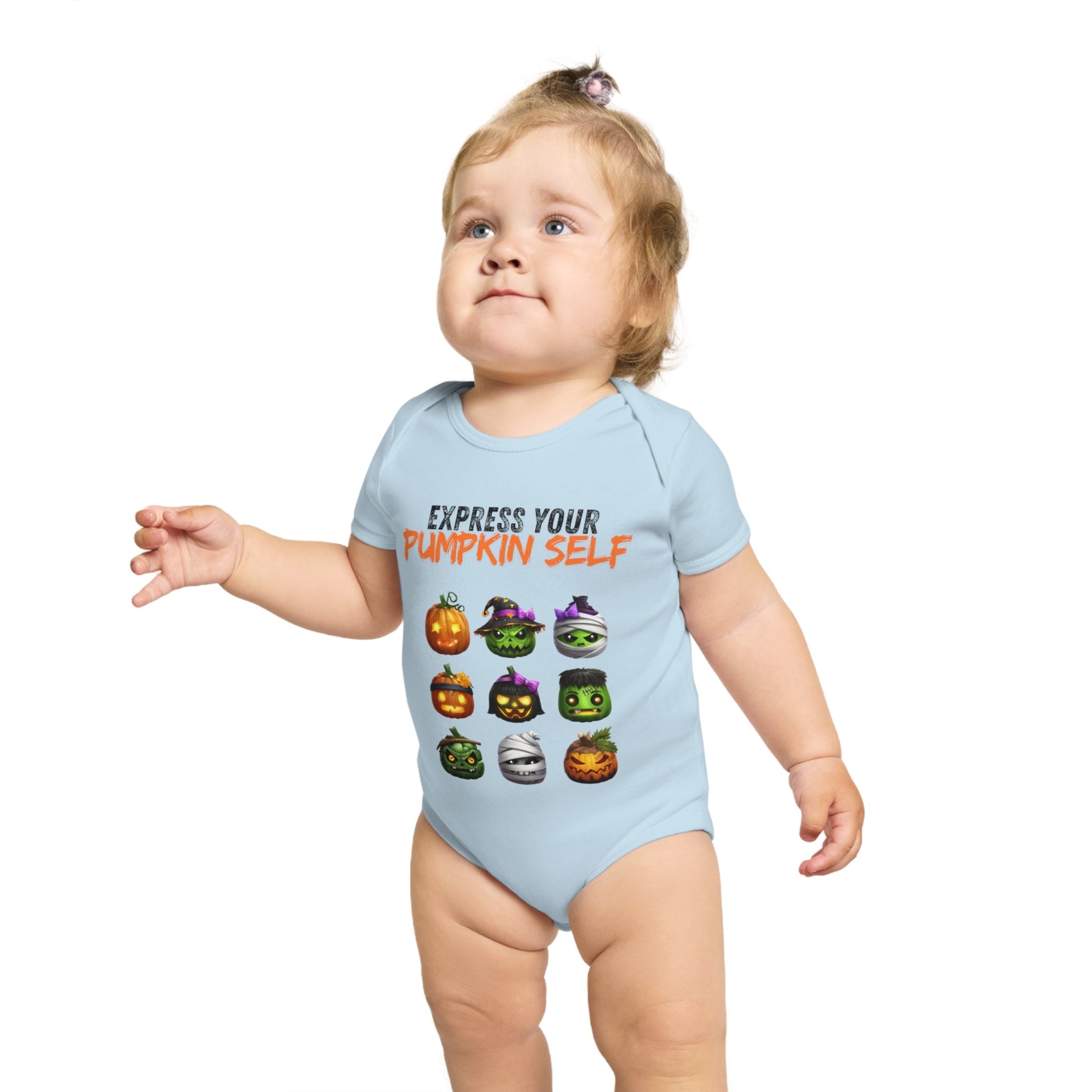 Halloween Baby Bodysuit, Express Your Pumpkin Self, Cute Infant Outfit, Spooky Baby Clothes, Fall Baby Gift, Pumpkin Costume Printify