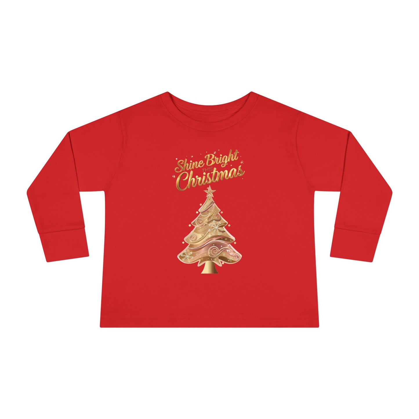 Toddler Long Sleeve Tee, "Shine Bright Christmas" Shirt for Kids, Holiday Outfit, Christmas Gift, Festive Clothing, Cute Toddler Apparel