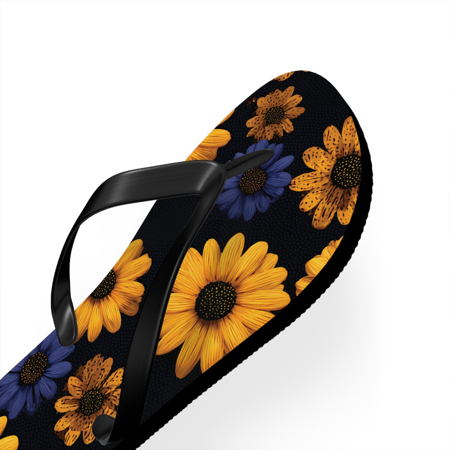 Flip Flops - Daisy Flower Seamless Pattern Retro 90s Vibe Yellow Navy Blue Black