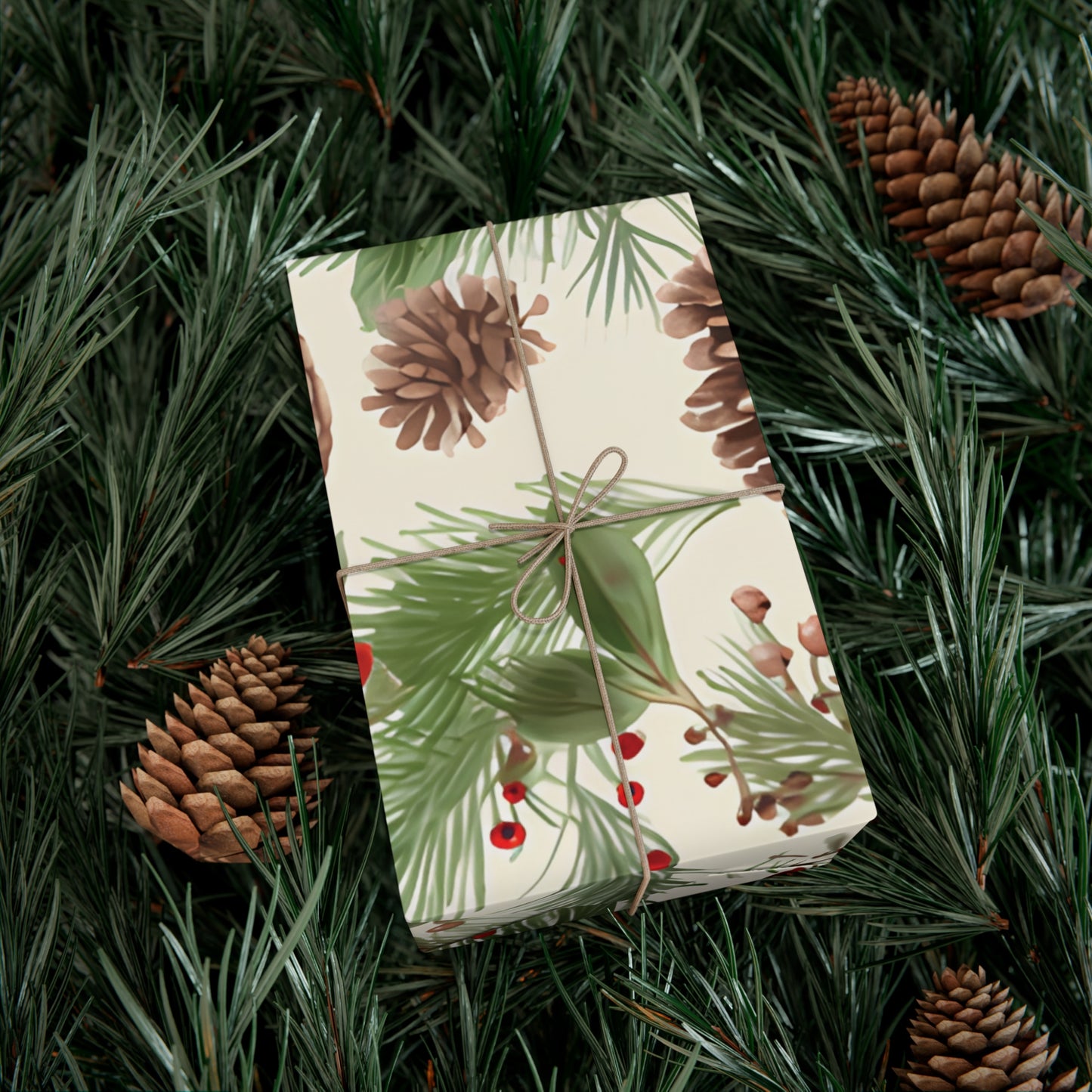 Holiday Gift Wrap Paper, Pinecones and Berries, Eco-Friendly Wrapping Paper, Christmas Gifts, Seasonal Decor, Handmade Wrapping