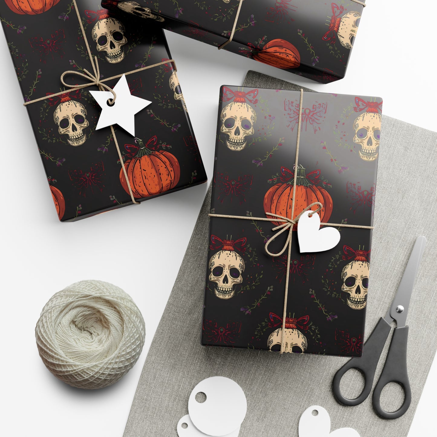 Hollyween Christmas Wrapping Paper – Gothic Holiday Gift Wrap with Skulls, Pumpkins & Bows