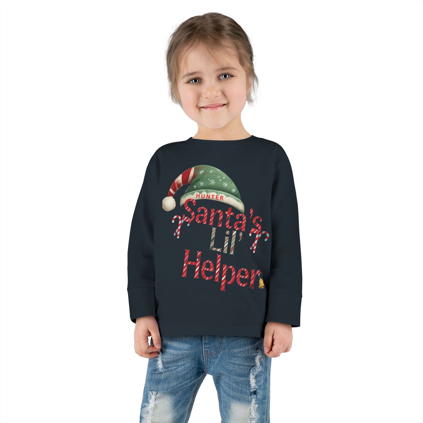 Personalized Toddler Christmas Long Sleeve Tee, Santa's Lil Helper, Holiday Gift, Kids' Winter Wear, Cute Toddler Apparel, Festive Shirt