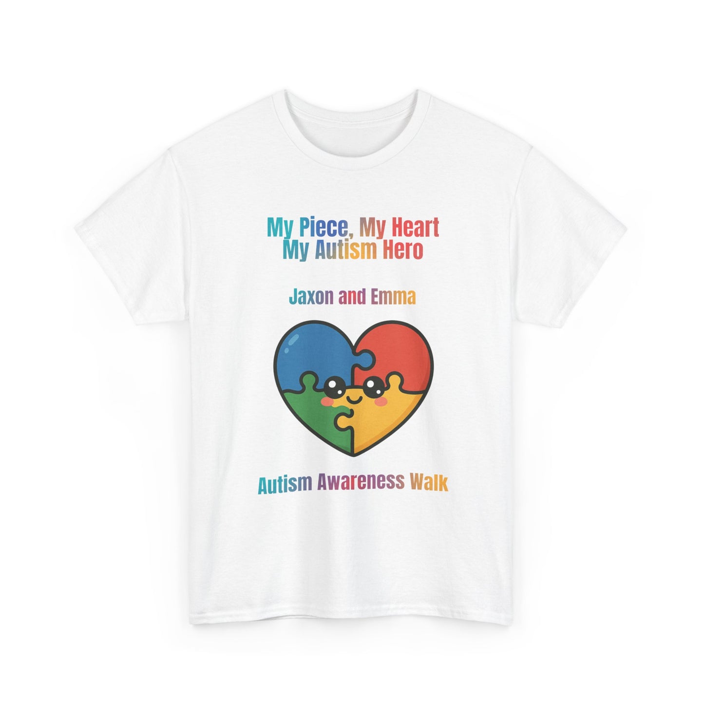 Customizable Autism Awareness Tee, My Piece My Heart Hero Shirt, Unisex Cotton Tee, Puzzle Heart Design, Inclusive Apparel
