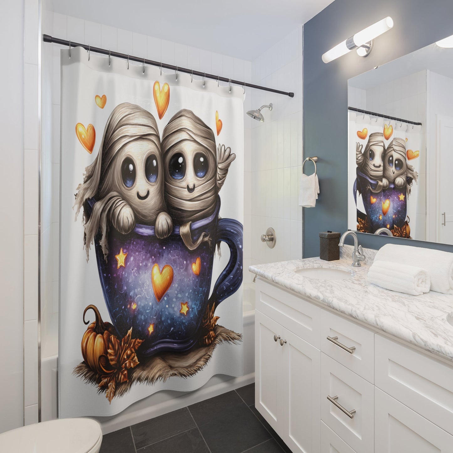 Cute Halloween Shower Curtain - Mummy Design, Decorative Home Decor, Spooky Bathroom, Fall Celebration, Kids Room Accessories Printify