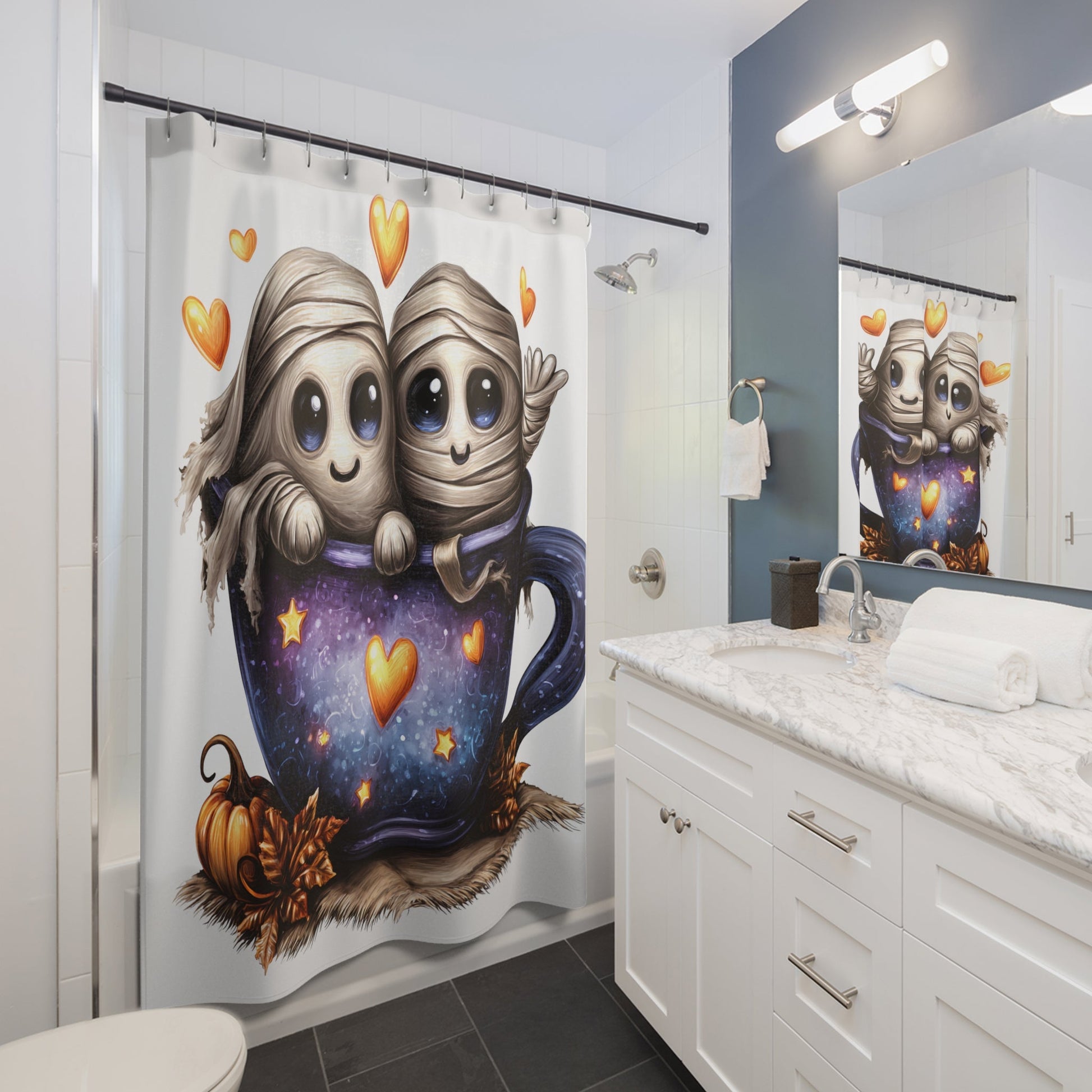 Cute Halloween Shower Curtain - Mummy Design, Decorative Home Decor, Spooky Bathroom, Fall Celebration, Kids Room Accessories Printify