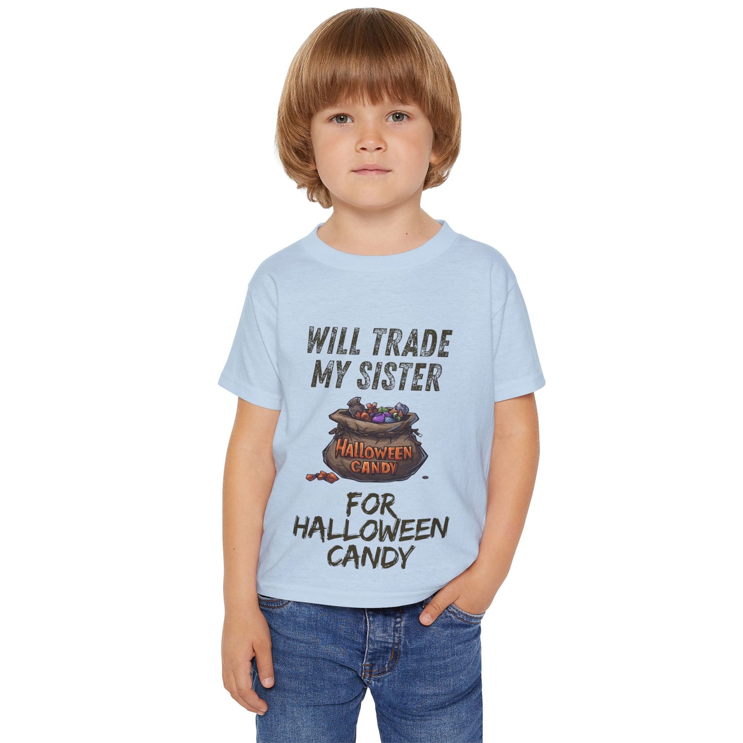 Funny Halloween Toddler T-Shirt, Funny Kid's Tee, Will Trade My Sister for Candy, Halloween Costume, Kids Party Apparel