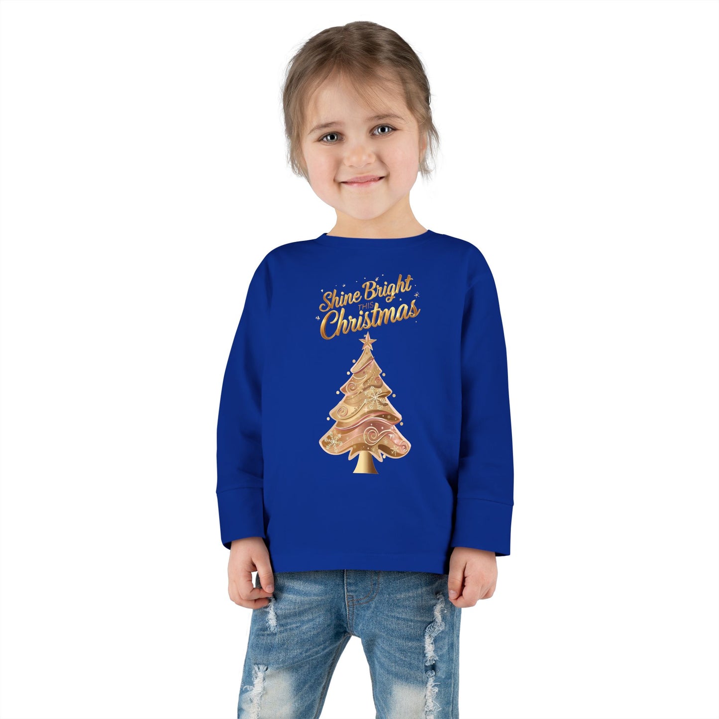 Toddler Long Sleeve Tee, "Shine Bright Christmas" Shirt for Kids, Holiday Outfit, Christmas Gift, Festive Clothing, Cute Toddler Apparel
