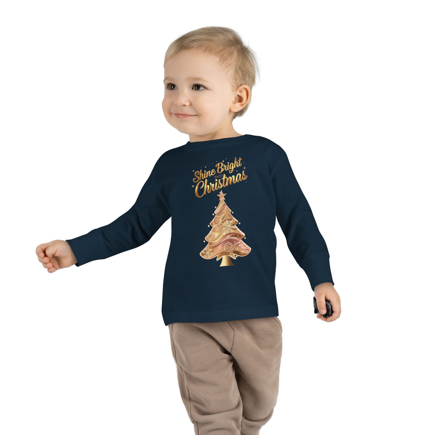 Toddler Long Sleeve Tee, "Shine Bright Christmas" Shirt for Kids, Holiday Outfit, Christmas Gift, Festive Clothing, Cute Toddler Apparel