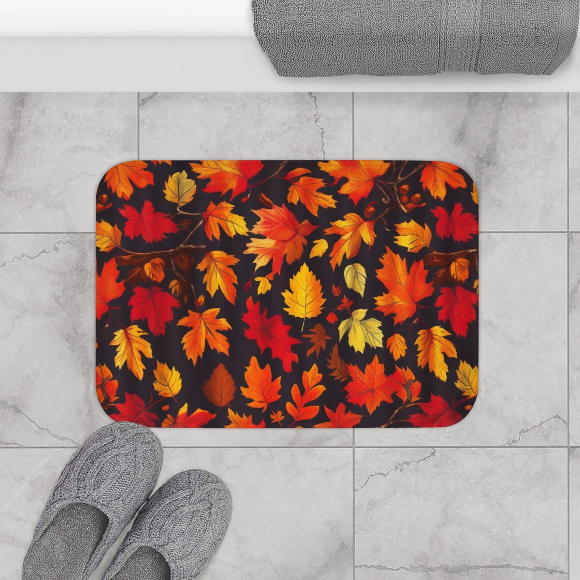 Autumn Leaves Bath Mat, Seasonal Bathroom Decor, Fall Home Accents, Cozy Vibes, Thanksgiving Gift, Leaf Print Rug Printify