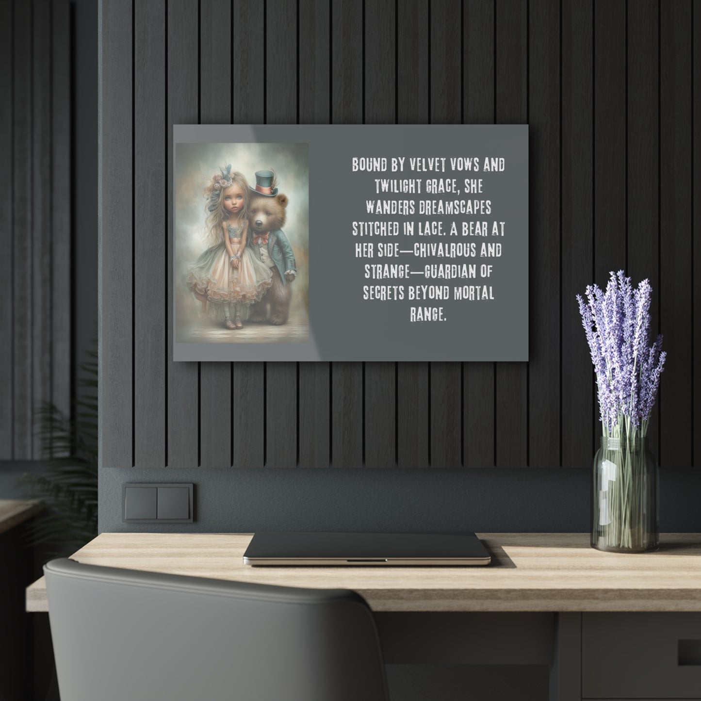 Acrylic Prints - Whimsical Girl and Bear French Cleat Hanging Frame with Enchanting Poem on the Horizontal Frames only.
