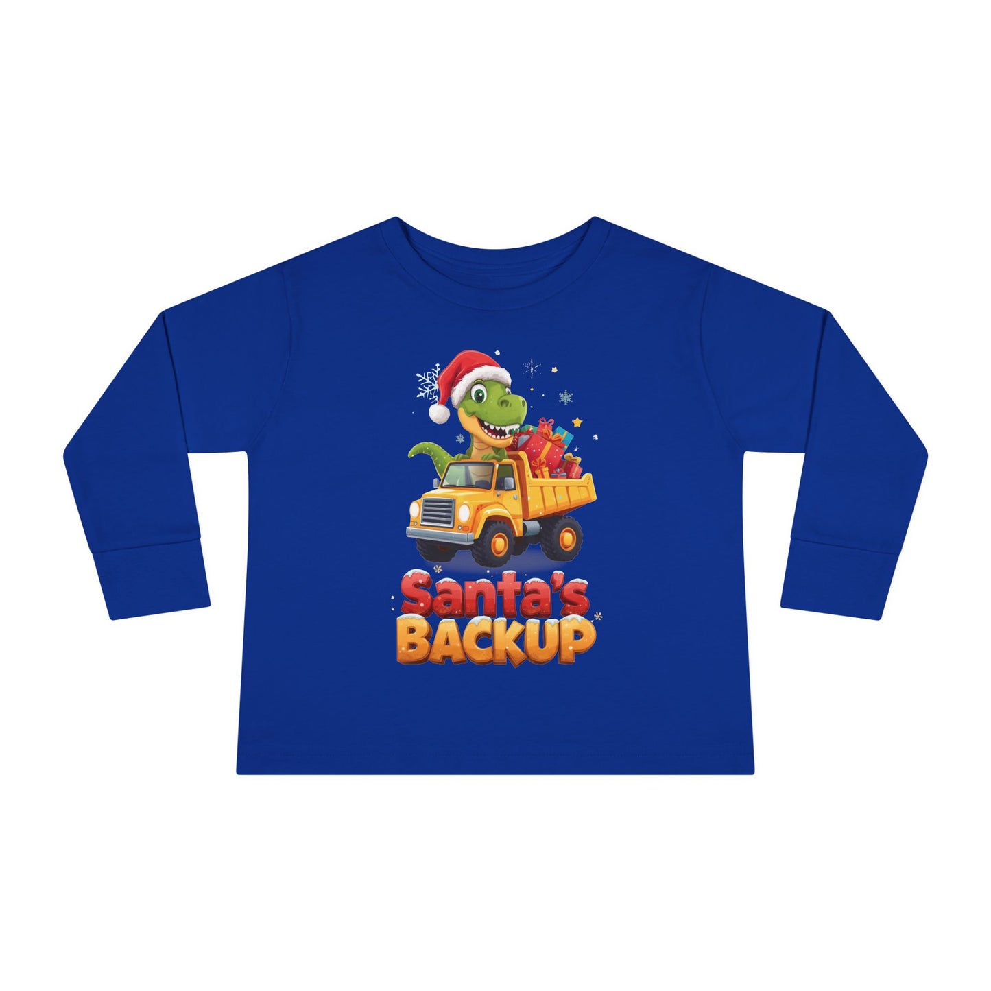 Toddler Long Sleeve Christmas Tee, Santa's Backup Dinosaur Shirt, Holiday Gift for Kids, Cute Xmas Outfit, Fun Christmas Apparel