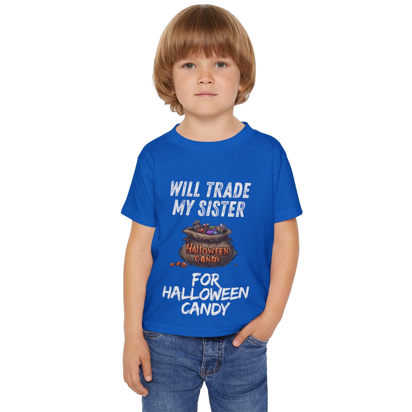 Funny Halloween Toddler T-Shirt, Funny Kid's Tee, Will Trade My Sister for Candy, Halloween Costume, Kids Party Apparel