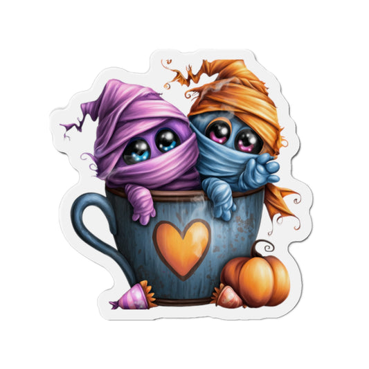 Magnet - Cute Halloween Mummies in Coffee Cup Design Printify