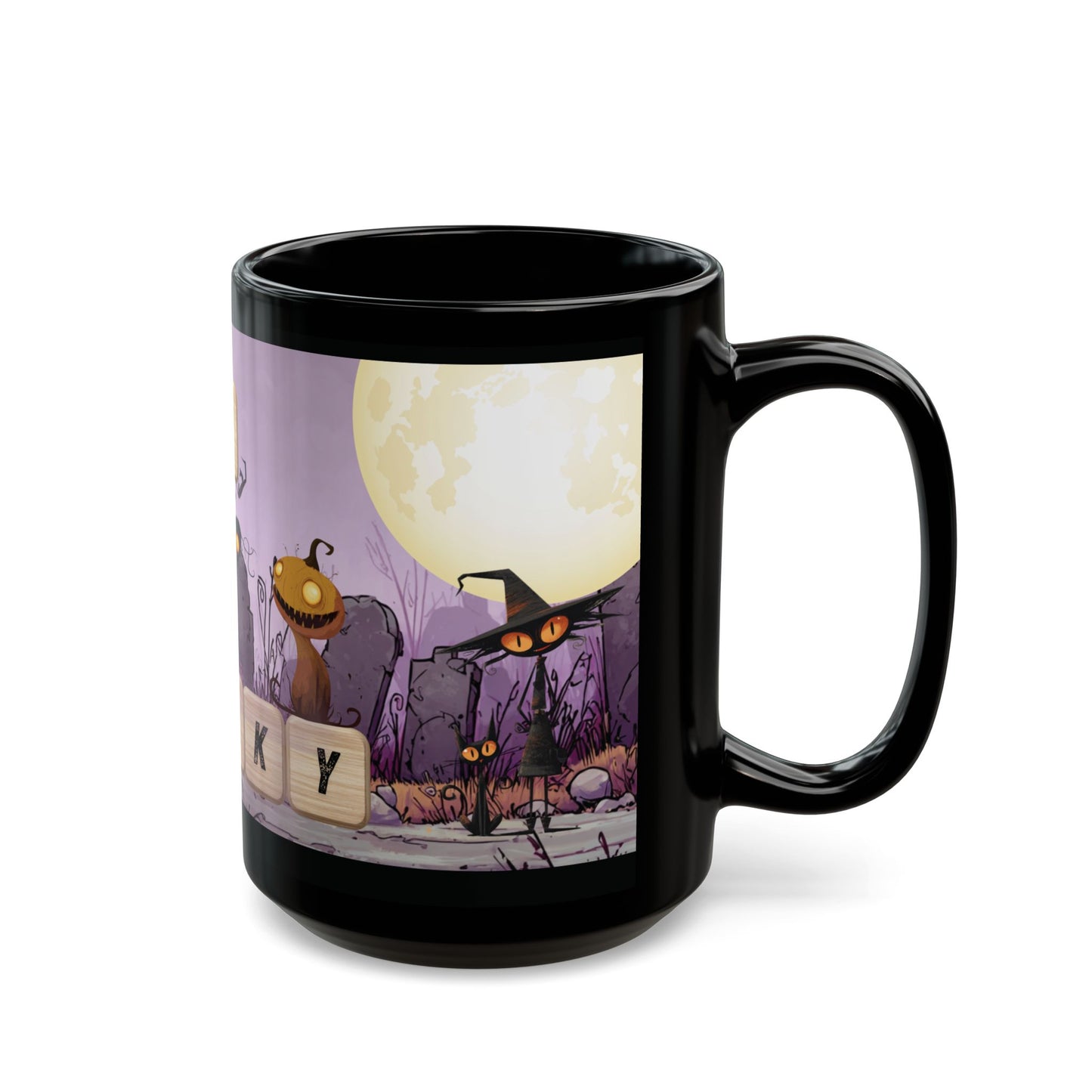 Sip Into Spooky Black Mug Halloween Coffee Cup Creepy Cute Ceramic Drinkware Gift for Fall Seasonal Tea Lovers 11oz 15oz