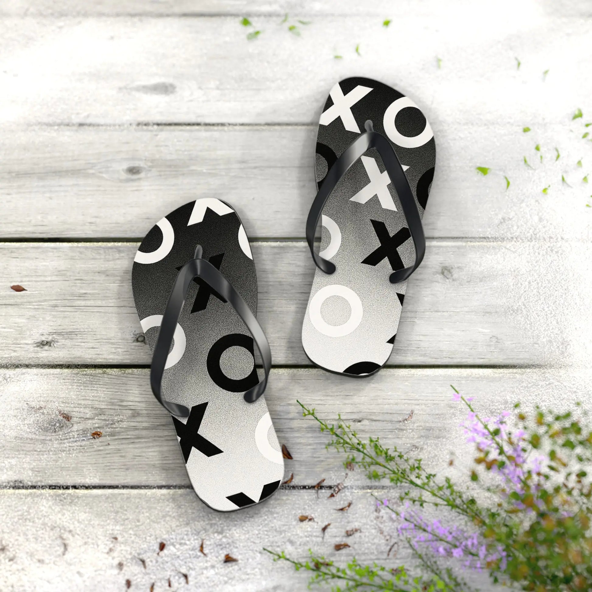 Stylish Flip Flops with Minimalist OX Design, Beach Footwear, Summer Sandals, Casual Summer Vibes, Vacation Essentials Printify