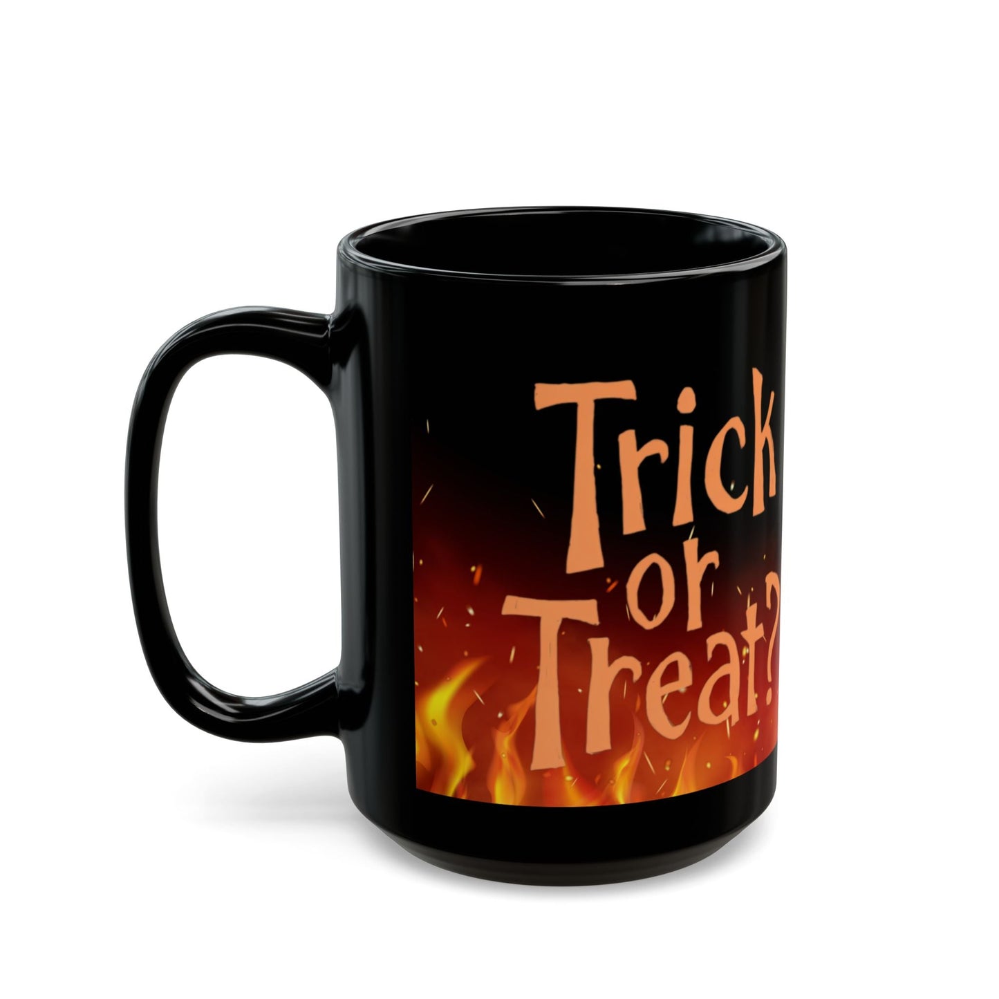 Halloween Themed Black Mug - Trick or Treat Design, Spooky Coffee Cup, Gift for Kids and Adults, Fall Decor, Fun Halloween Party | Unique Everyday Designz Home, Gifts & Apparel A Lid for Every Pot ~Everyday Designz~