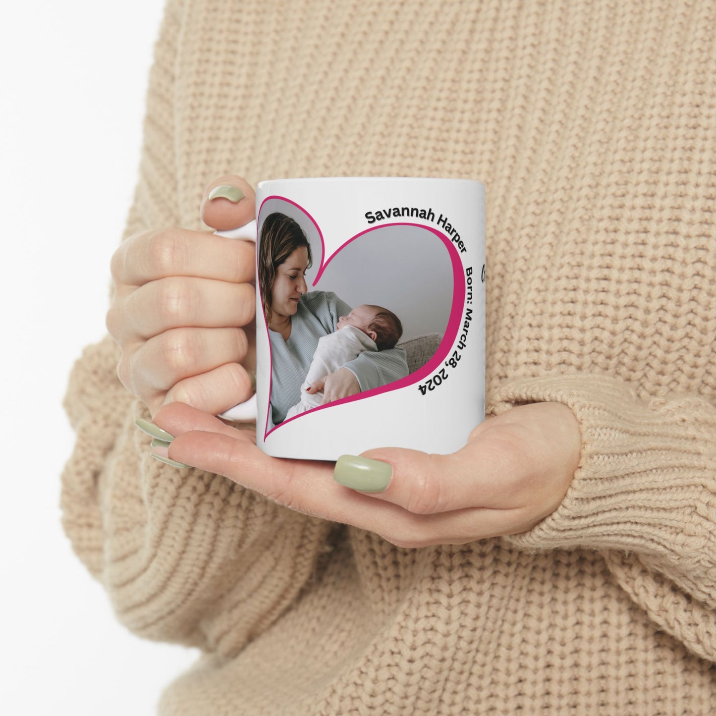 Personalized Baby Keepsake Mug Custom Newborn Photo Heart Coffee Cup With Name and Birth Date Gift 11oz 15oz