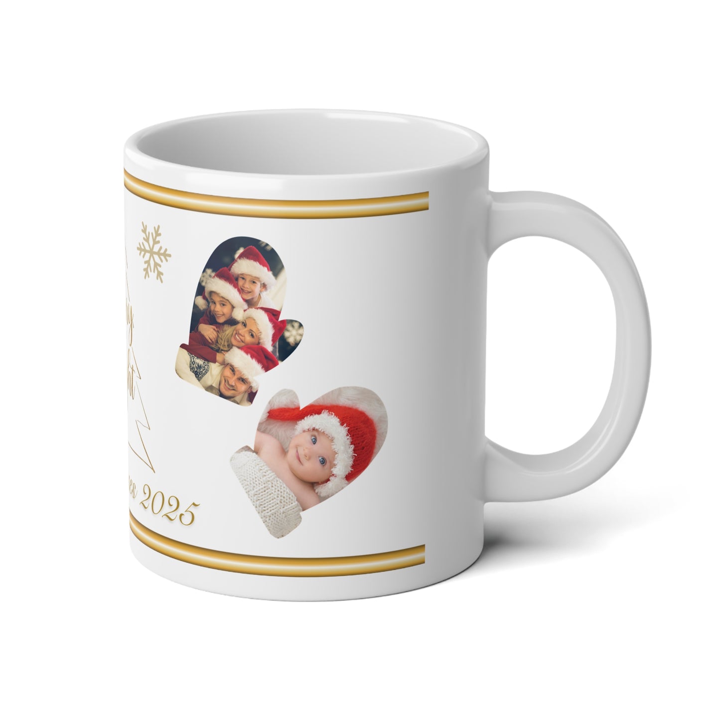 Custom Family Name Christmas Mug – Personalized Holiday Photo Cup with Name & Year, 20oz Jumbo White Ceramic Coffee Mug