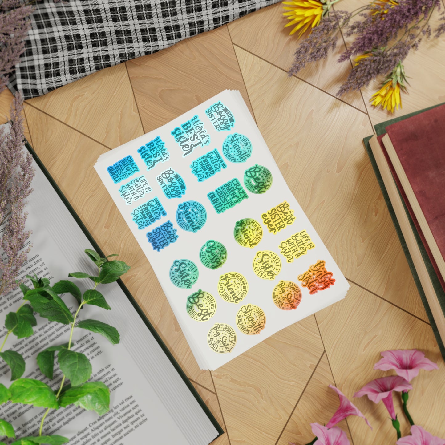 Sisterhood Sticker Bundle | 5 Sheets (125 Stickers) | White, Transparent or Holographic | Big Sister, Little Sis, Best Sister Gift