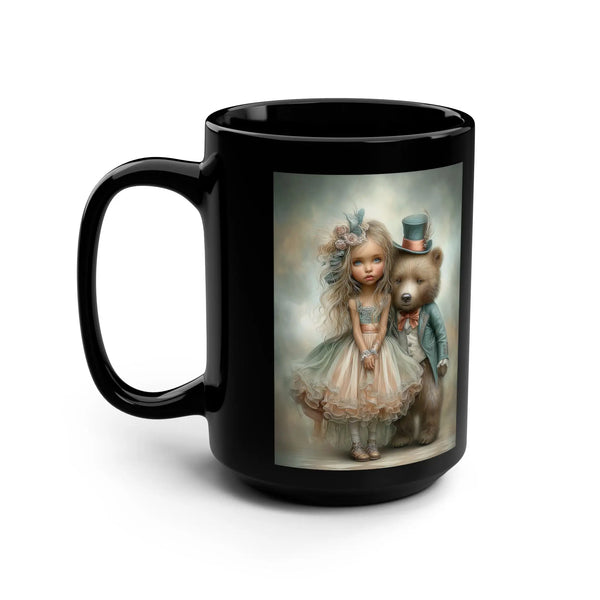 Mug: Gothic Child and Enchanting Bear 15oz Black Mug with Poem A Lid for Every Pot ~Everyday Designz~