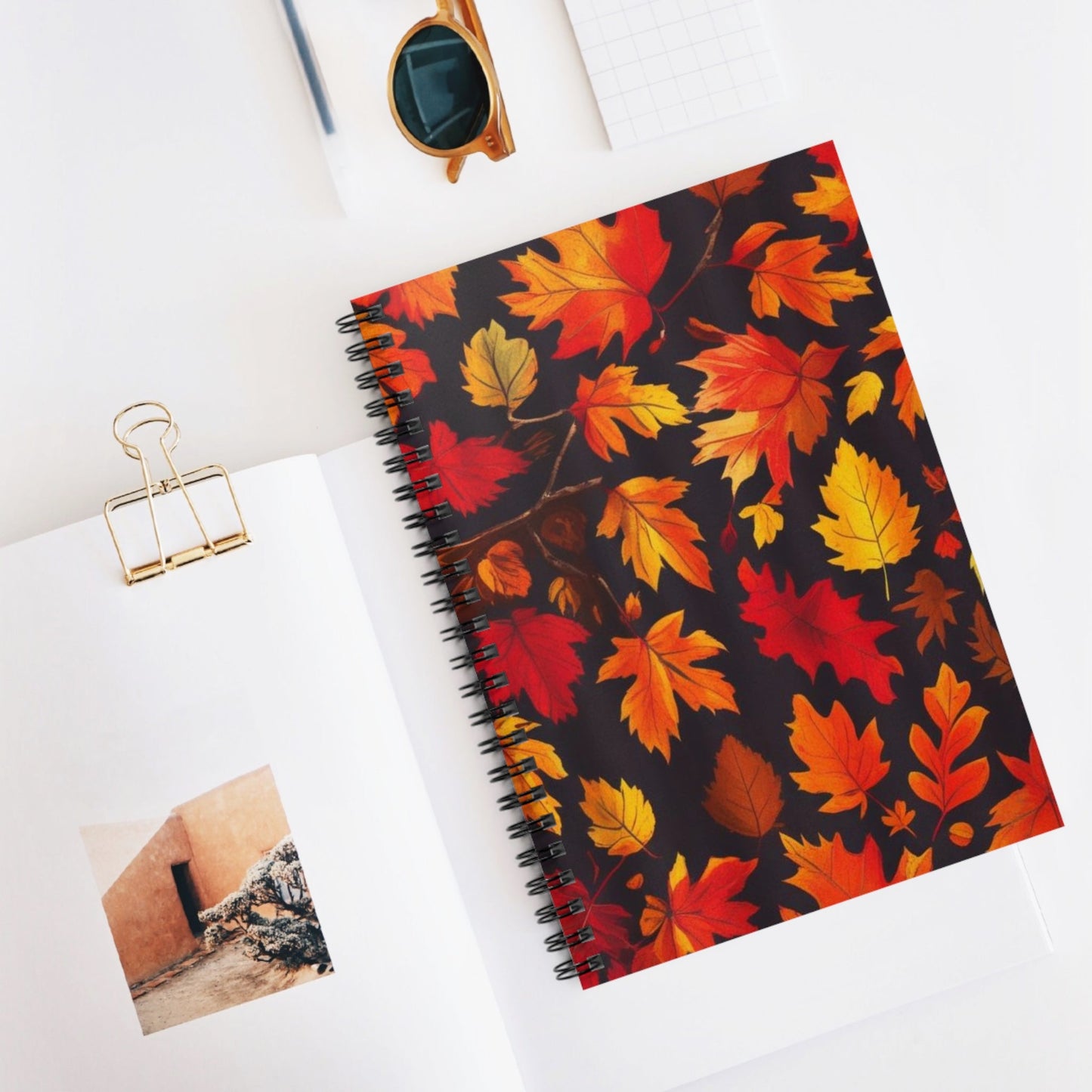 Autumn Leaves Spiral Notebook - Ruled Line, Fall Stationery, Nature Lover's Journal, Back to School, Gift for Writers, Cozy Aesthetic Printify