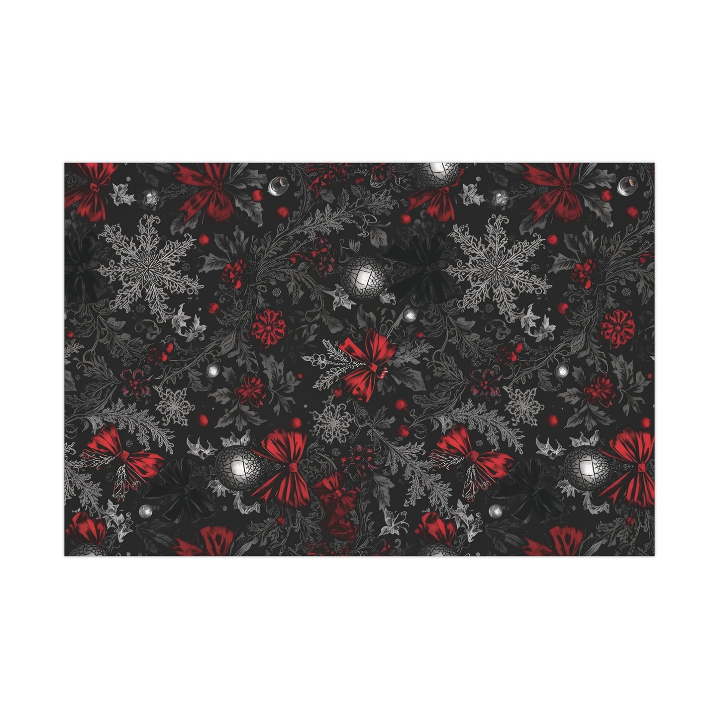 Elegant Victorian Gothic Christmas Wrapping Paper – Dark Holiday Gift Wrap with Red Bows & Snowflakes