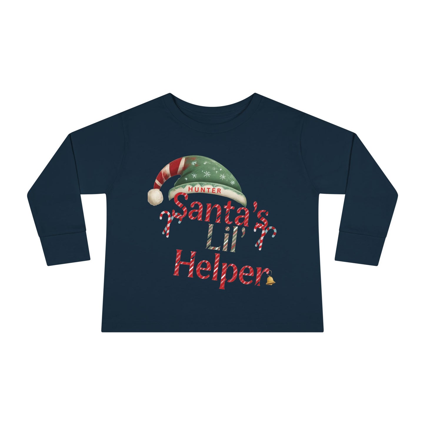 Personalized Toddler Christmas Long Sleeve Tee, Santa's Lil Helper, Holiday Gift, Kids' Winter Wear, Cute Toddler Apparel, Festive Shirt