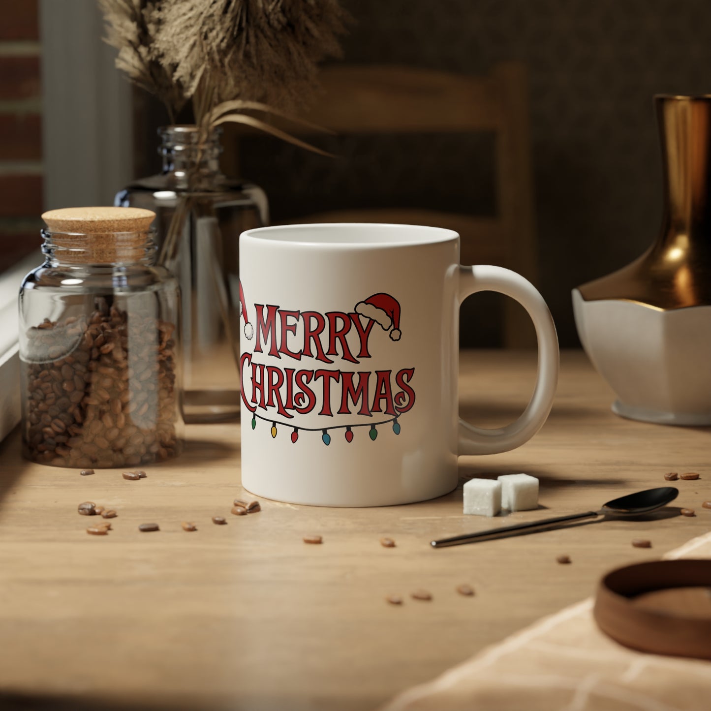 Christmas Skeleton Jumbo Mug Hear No Evil See No Evil Speak No Evil Skeletons with Merry Christmas Lights Gothic Holiday Coffee Cup