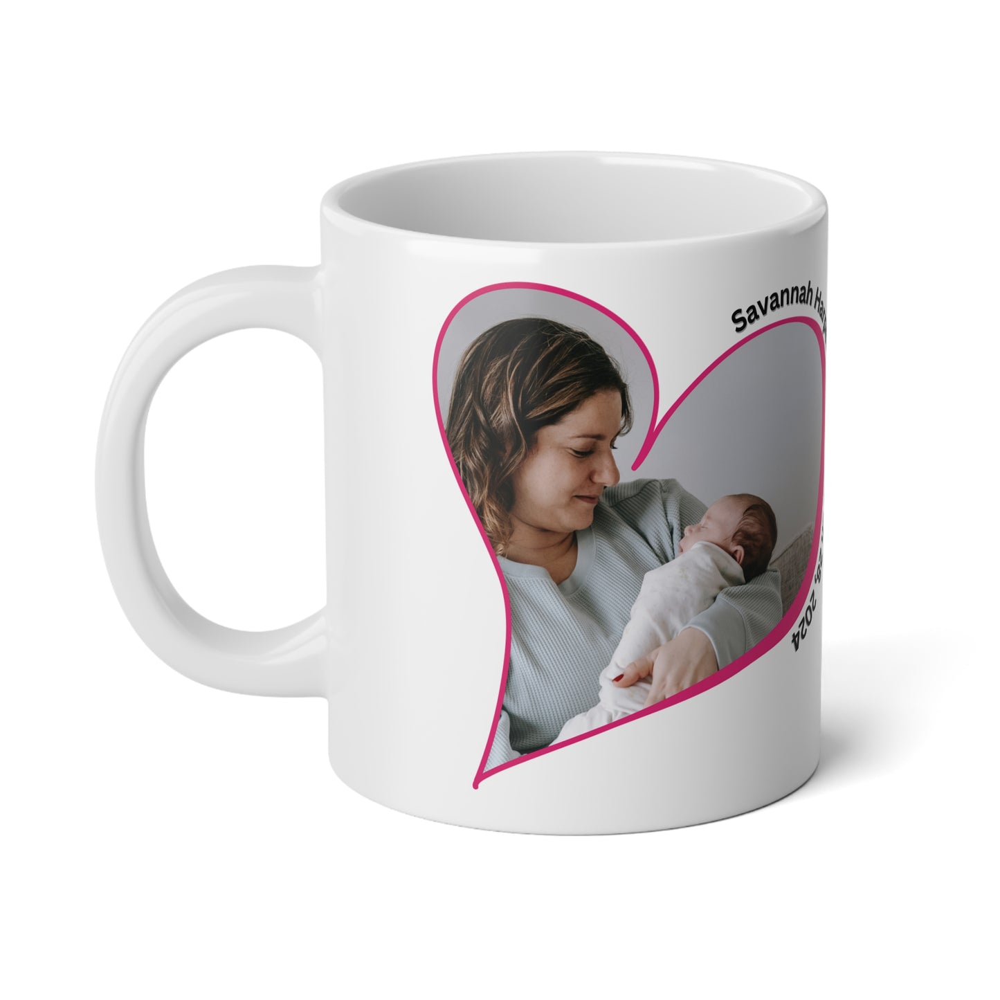 Personalized Baby Keepsake Jumbo Mug Custom Newborn Photo Heart Coffee Cup With Name and Birth Date Gift 20oz