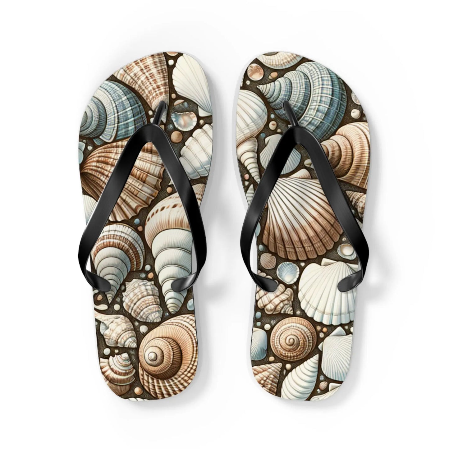 Seashell Flip Flops | Coastal Summer Footwear | Beach Sandals | Nautical Vacation Accessory | Sea-Inspired Summer Decor Printify