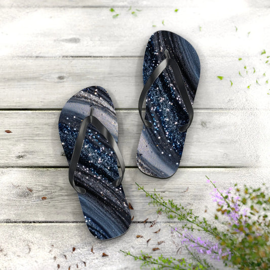 Sparkling Galaxy Flip Flops | Summer Footwear, Beach Sandals, Glitter Slides, Vacation Essentials, Cosmic Flip Flops Printify