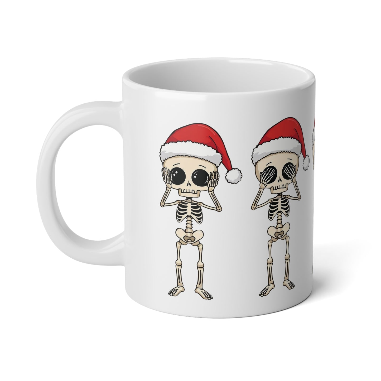 Christmas Skeleton Jumbo Mug Hear No Evil See No Evil Speak No Evil Skeletons with Merry Christmas Lights Gothic Holiday Coffee Cup