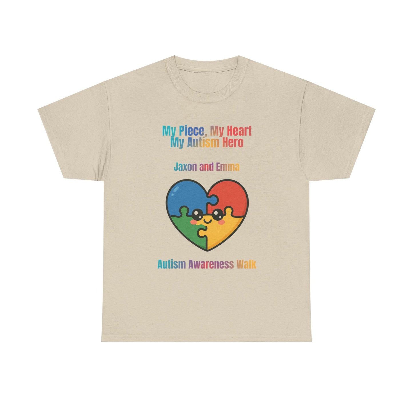 Customizable Autism Awareness Tee, My Piece My Heart Hero Shirt, Unisex Cotton Tee, Puzzle Heart Design, Inclusive Apparel