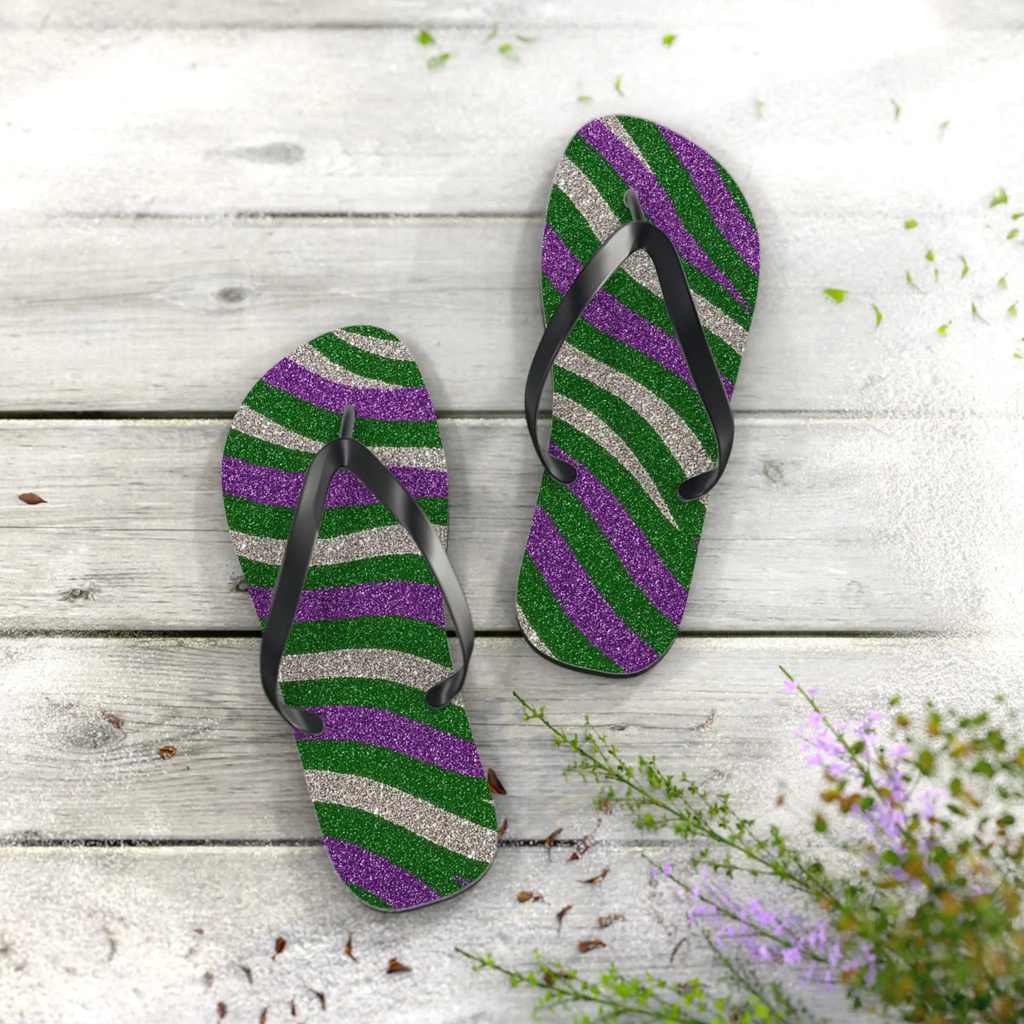Vibrant Striped Flip Flops for Summer, Beach, Pool, Vacation, Trendy Footwear Printify
