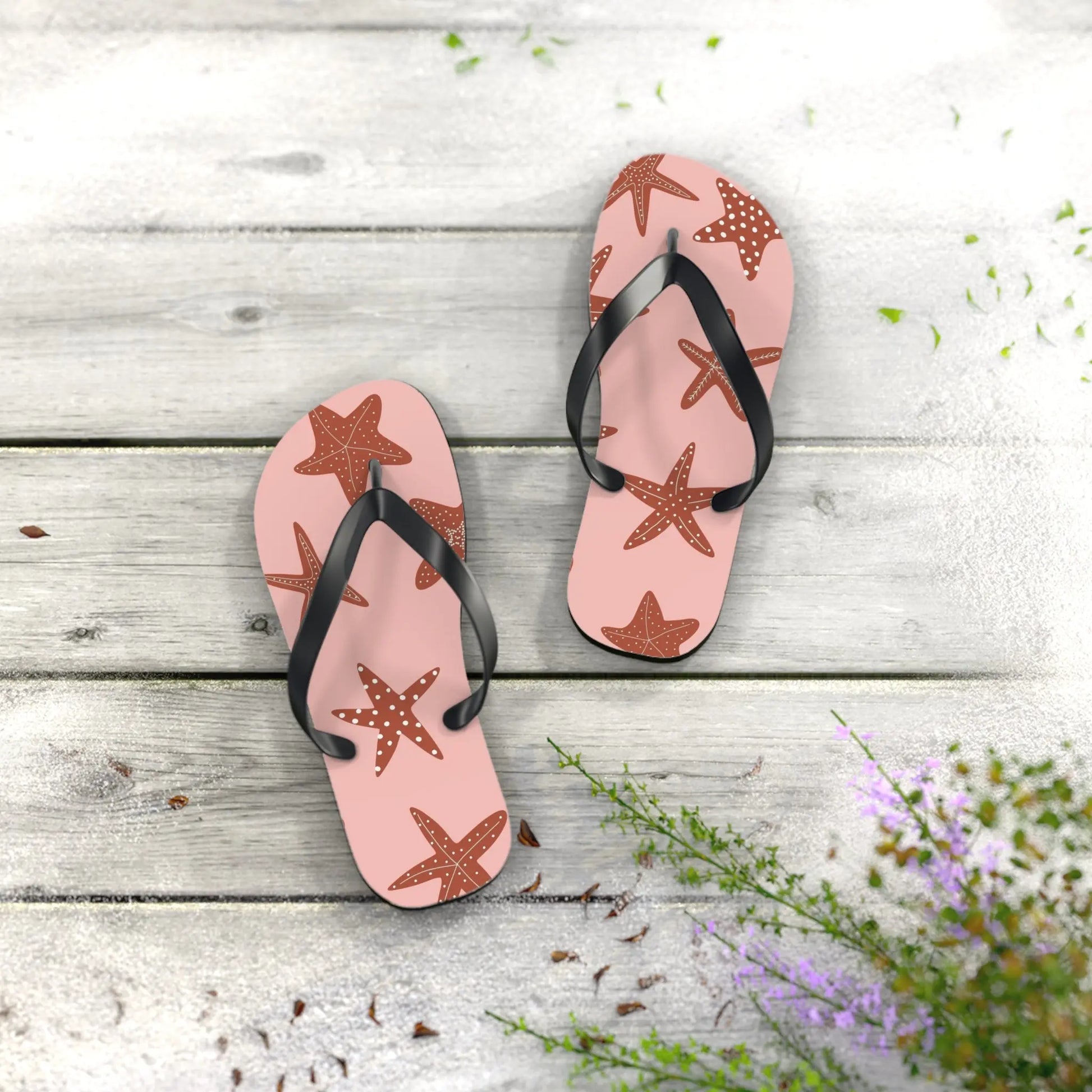 Cute Starfish Flip Flops for Beach, Summer, Pool Days, Vacation, Gift for Her, Nautical Printify