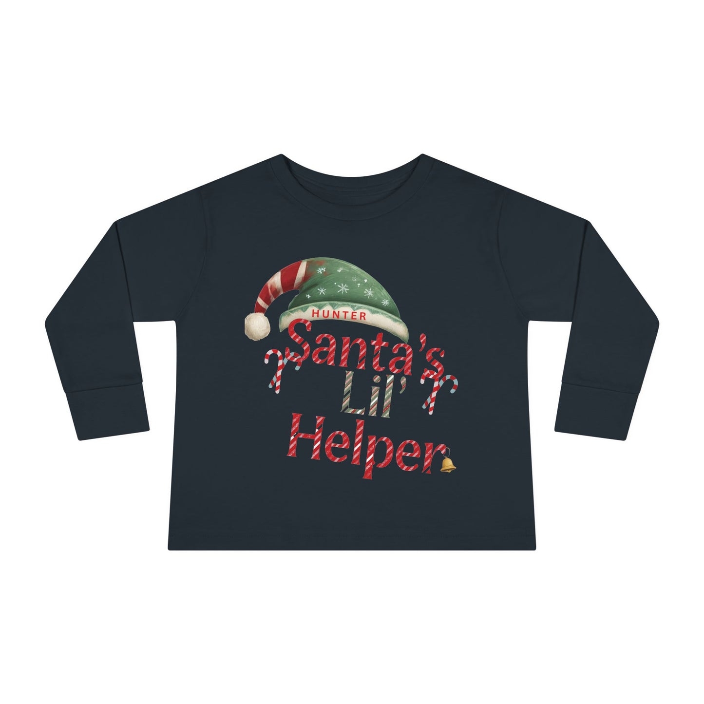 Personalized Toddler Christmas Long Sleeve Tee, Santa's Lil Helper, Holiday Gift, Kids' Winter Wear, Cute Toddler Apparel, Festive Shirt