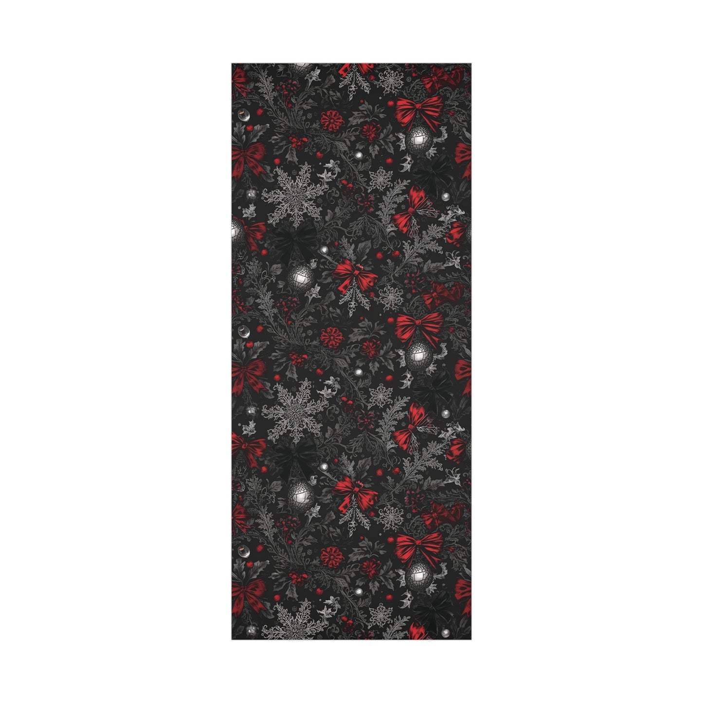 Elegant Victorian Gothic Christmas Wrapping Paper – Dark Holiday Gift Wrap with Red Bows & Snowflakes