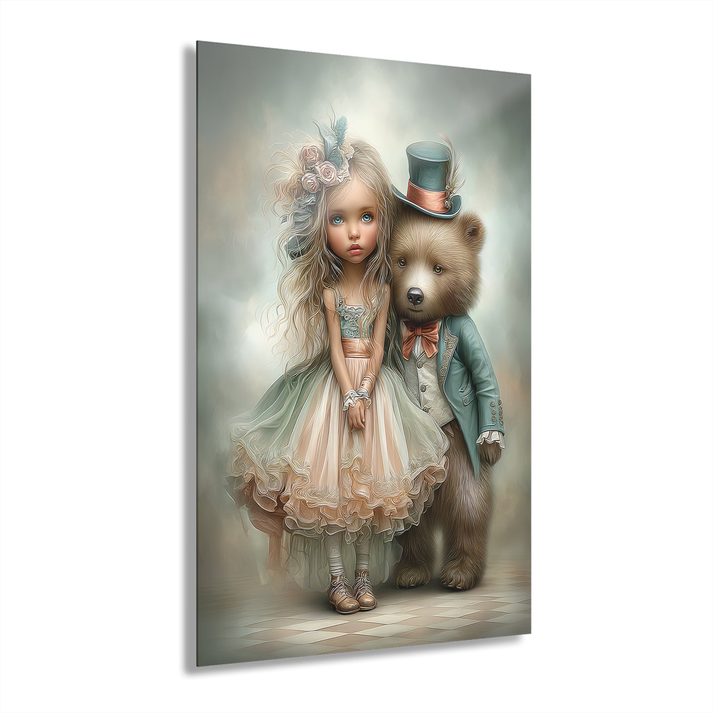 Acrylic Prints - Whimsical Girl and Bear French Cleat Hanging Frame with Enchanting Poem on the Horizontal Frames only.