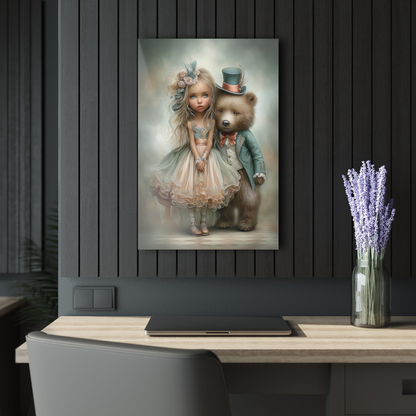 Acrylic Prints - Whimsical Girl and Bear French Cleat Hanging Frame with Enchanting Poem on the Horizontal Frames only.