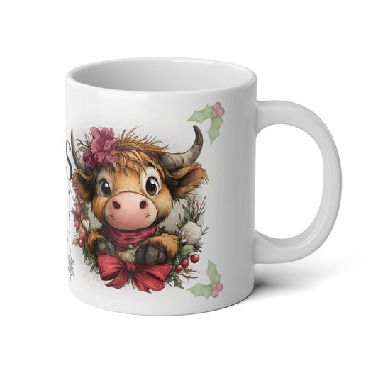 Moo-rry Christmas 20oz Jumbo Mug , Cute Highland Cow Holiday Coffee Cup, Christmas Gift for Cow Lovers
