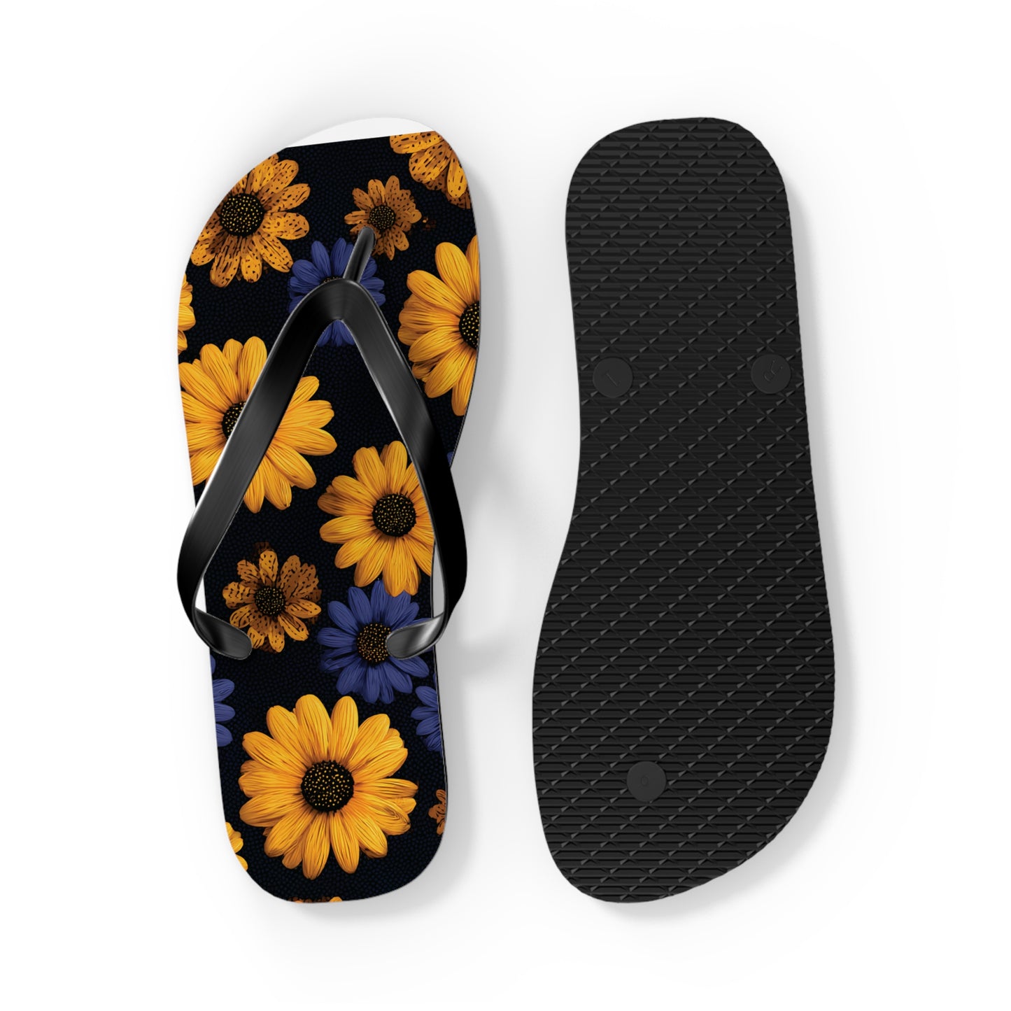 Flip Flops - Daisy Flower Seamless Pattern Retro 90s Vibe Yellow Navy Blue Black