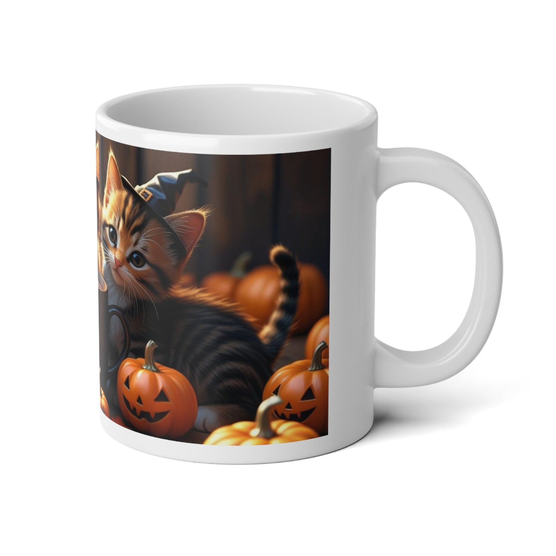 Halloween Cat Jumbo Mug, 20oz - Cute Kittens, Pumpkin Decor, Fall Coffee Cup, Spooky Gifts for Cat Lovers, Fall Home Decor, Holiday Mug Printify
