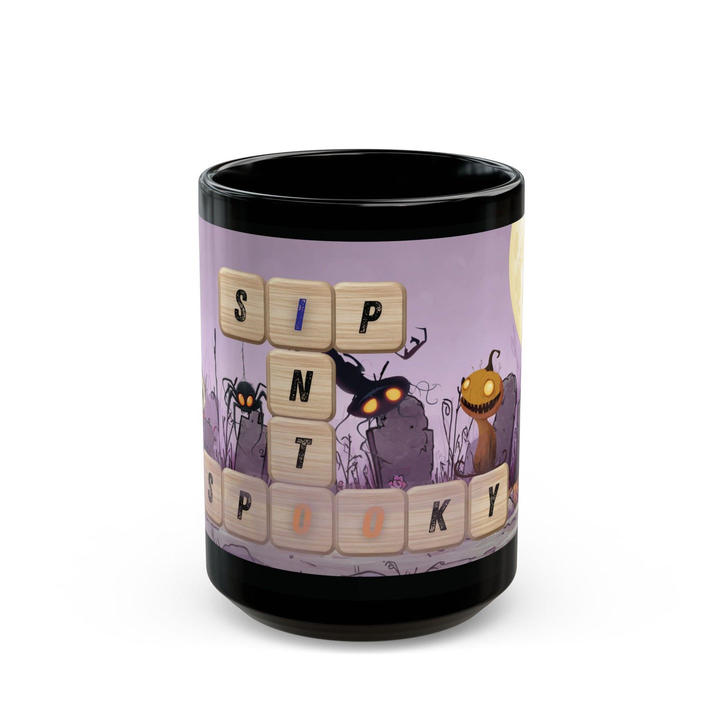 Sip Into Spooky Black Mug Halloween Coffee Cup Creepy Cute Ceramic Drinkware Gift for Fall Seasonal Tea Lovers 11oz 15oz