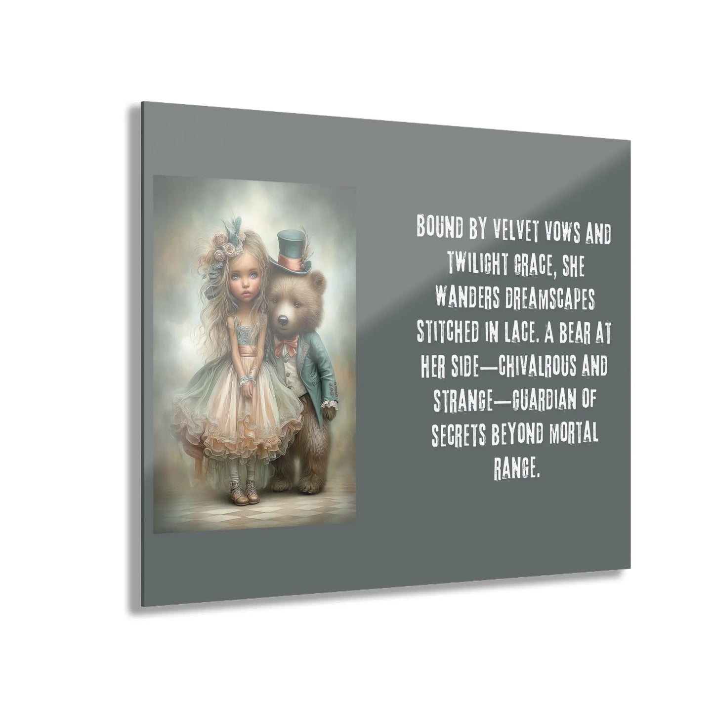Acrylic Prints - Whimsical Girl and Bear French Cleat Hanging Frame with Enchanting Poem on the Horizontal Frames only. Printify