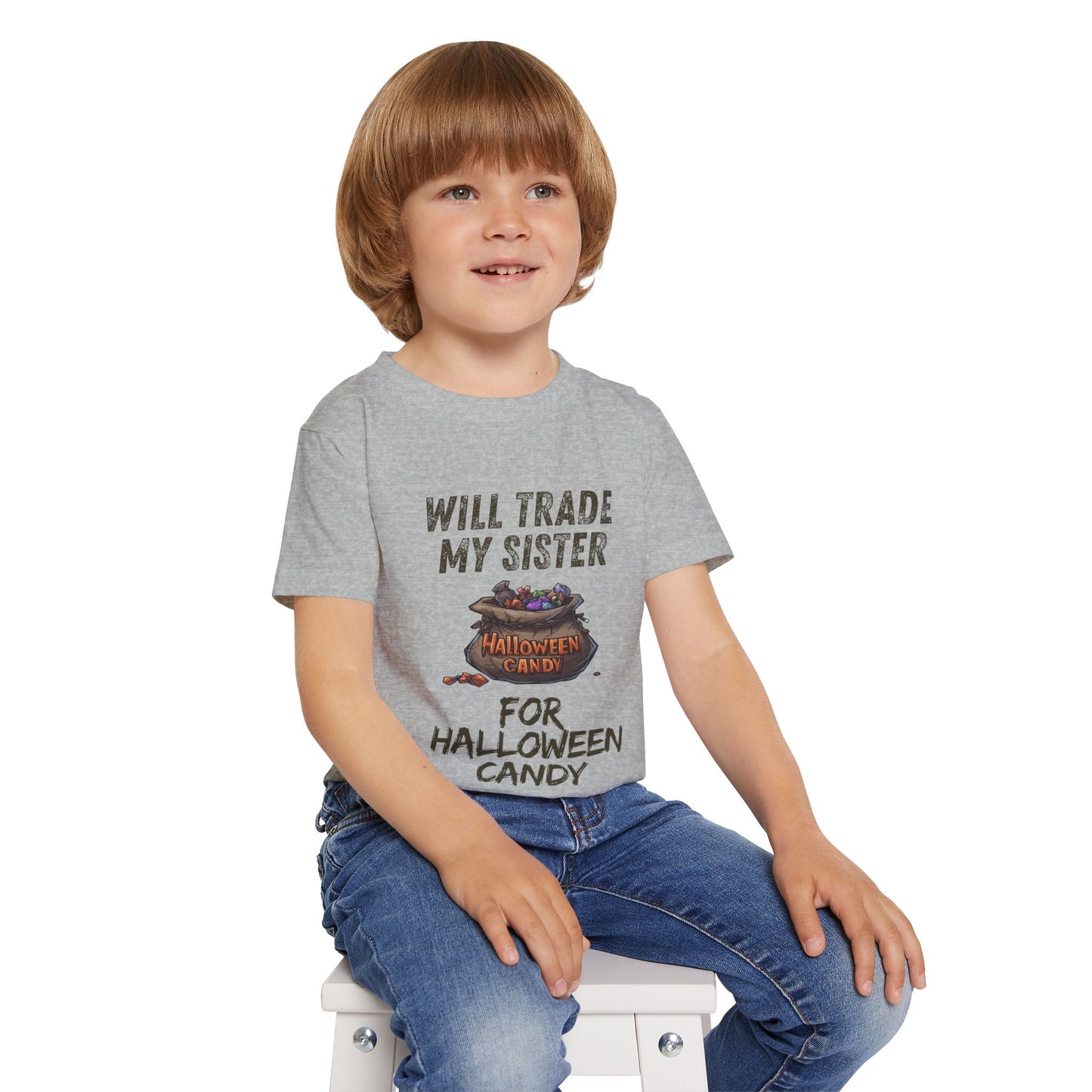 Funny Halloween Toddler T-Shirt, Funny Kid's Tee, Will Trade My Sister for Candy, Halloween Costume, Kids Party Apparel