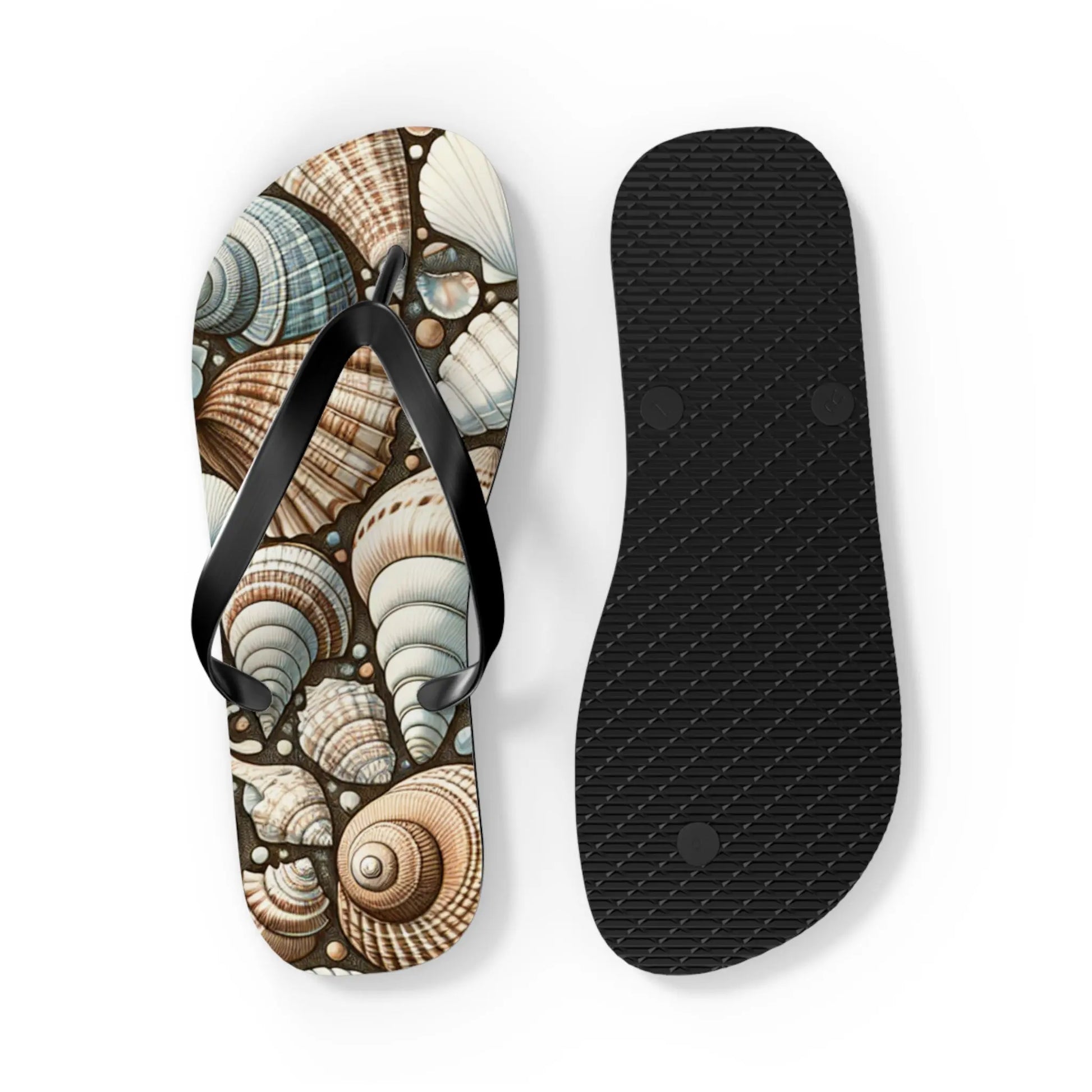 Seashell Flip Flops | Coastal Summer Footwear | Beach Sandals | Nautical Vacation Accessory | Sea-Inspired Summer Decor Printify