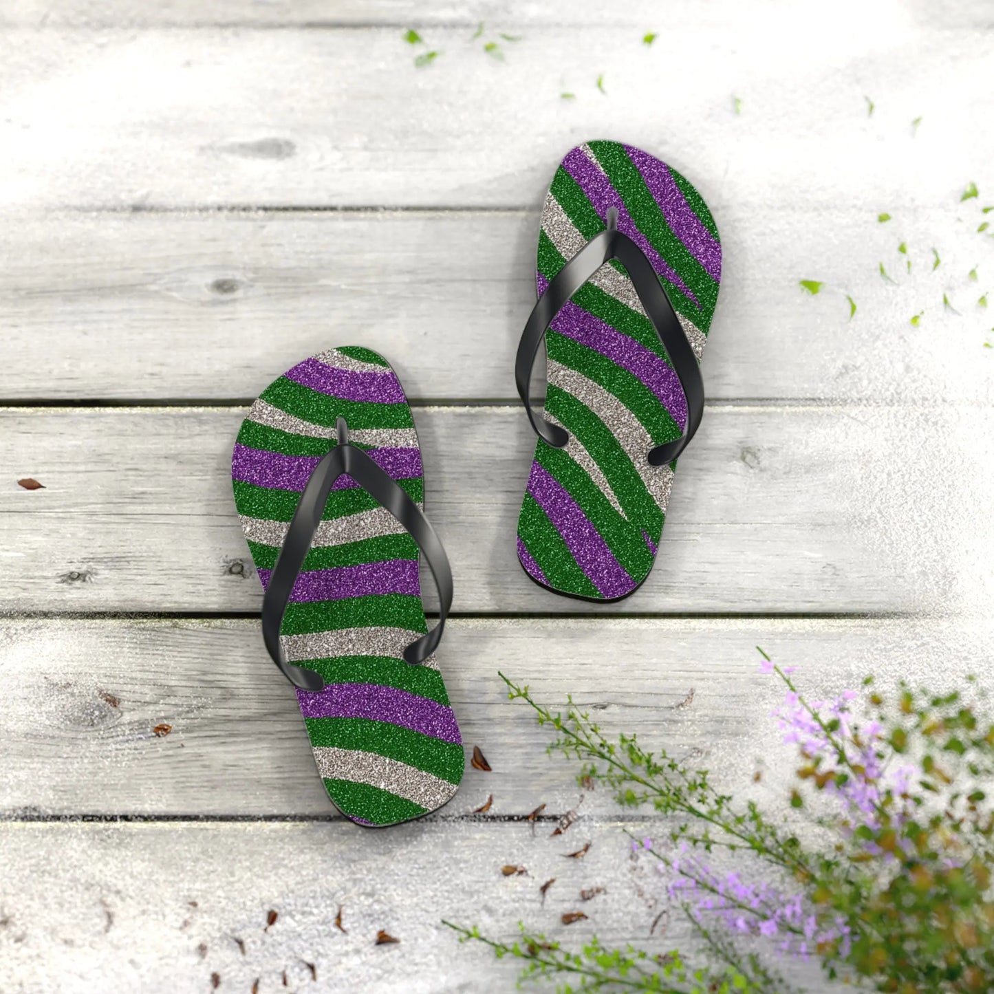 Vibrant Striped Flip Flops for Summer, Beach, Pool, Vacation, Trendy Footwear Printify