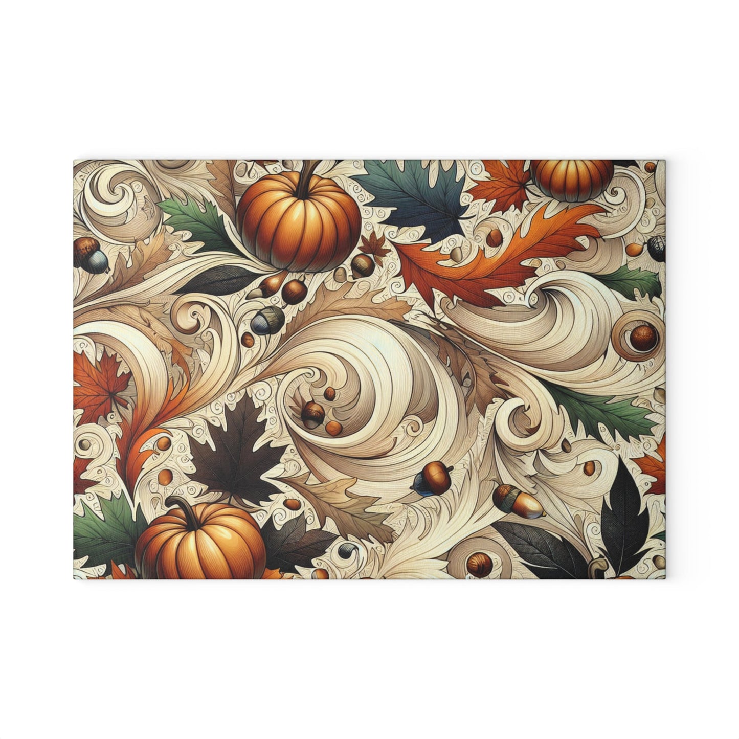 Autumn-Themed Glass Cutting Board, Fall Kitchen Decor, Thanksgiving Gift, Rustic Kitchenware, Seasonal Cooking Essential Printify