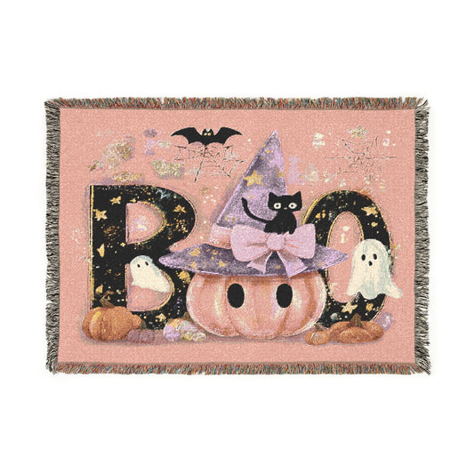 Halloween Woven Blanket, Cozy Throw, Spooky Decor, Autumn Gift, Fall Home Accent